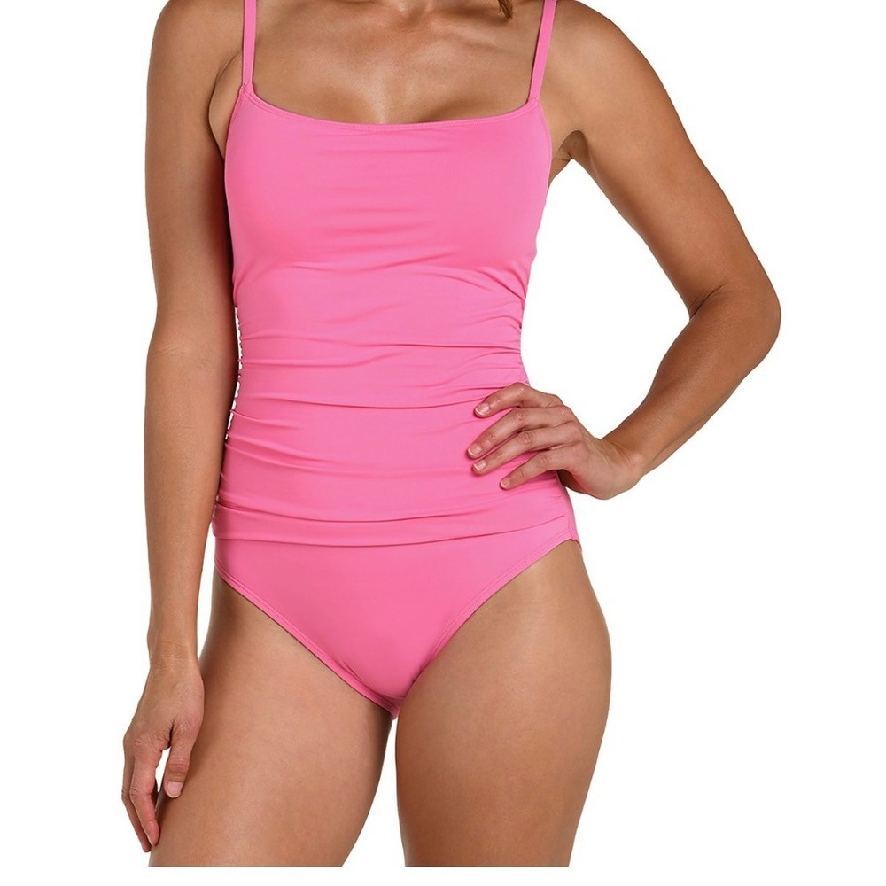 La Blanca Island Goddess One Piece Swimsuit Rose Pink Ruched LB0IG24-RPK Size 6